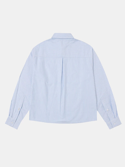 BOXY CROPPED 'PURE BLUE' STRIPED LONG-SLEEVE SHIRT
