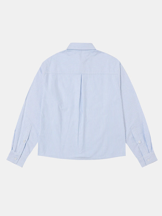 BOXY CROPPED 'PURE BLUE' STRIPED LONG-SLEEVE SHIRT