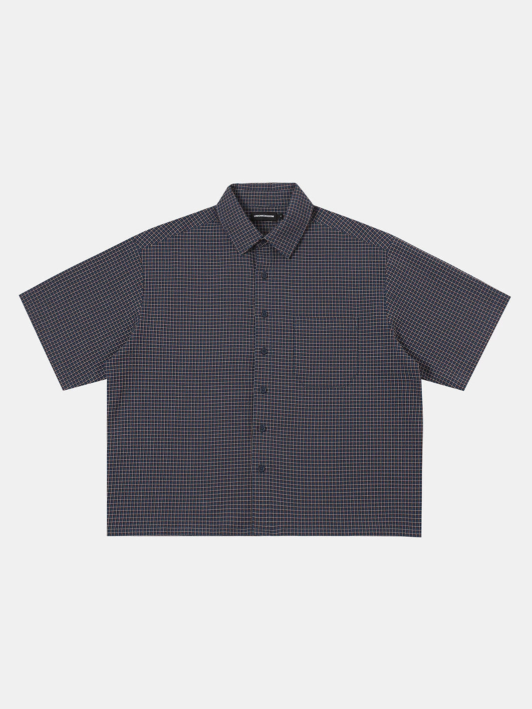 BOXY CROPPED FIT 'NAVY' PLAID SHIRT