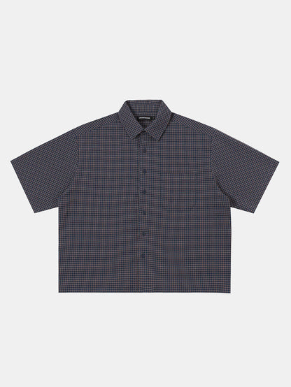 BOXY CROPPED FIT 'NAVY' PLAID SHIRT