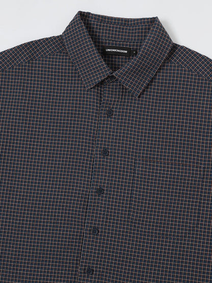 BOXY CROPPED FIT 'NAVY' PLAID SHIRT