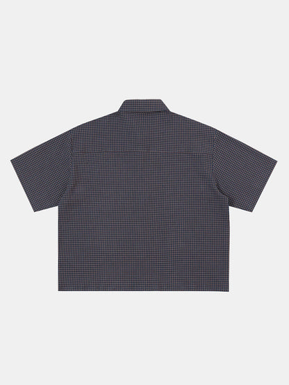 BOXY CROPPED FIT 'NAVY' PLAID SHIRT