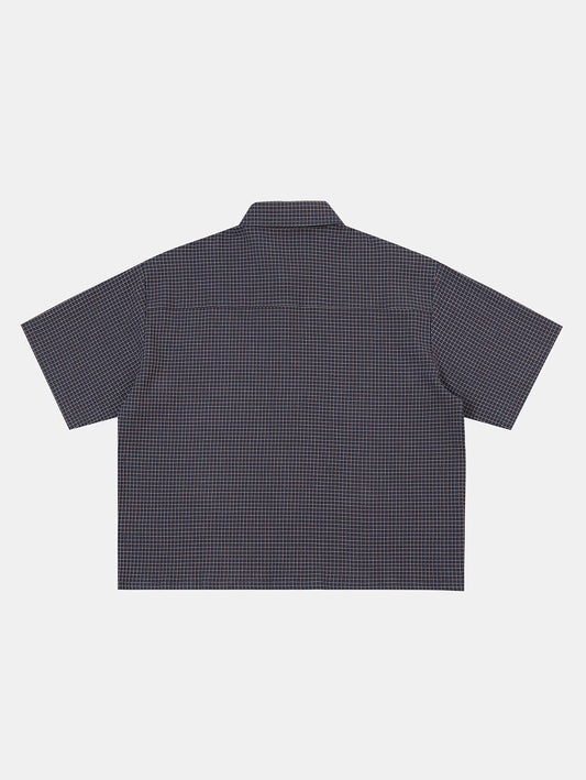 BOXY CROPPED FIT 'NAVY' PLAID SHIRT
