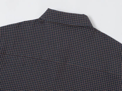 BOXY CROPPED FIT 'NAVY' PLAID SHIRT