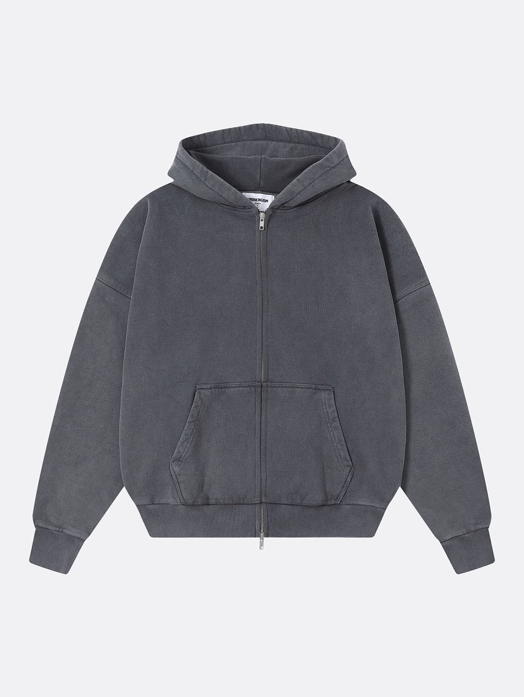 450 GSM BOXY CROPPED FIT 'WASHED GRAY' ZIP-UP HOODIE