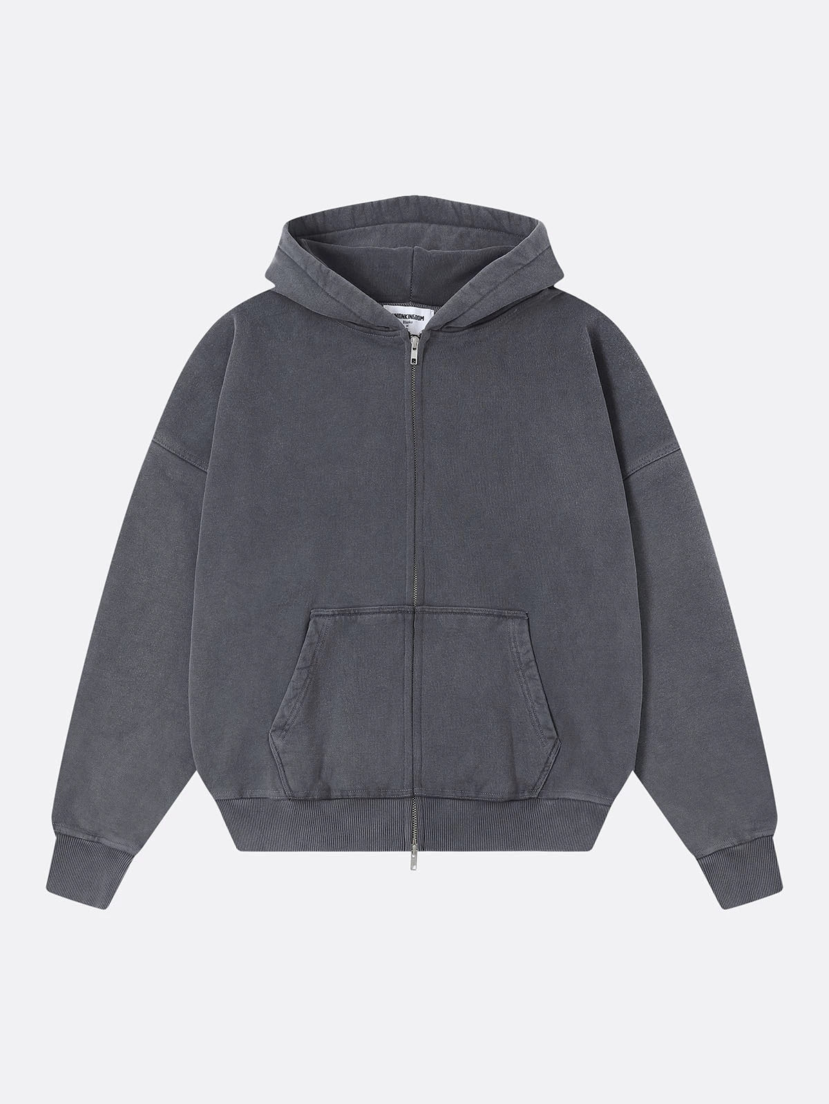 450 GSM BOXY CROPPED FIT 'WASHED GRAY' ZIP-UP HOODIE