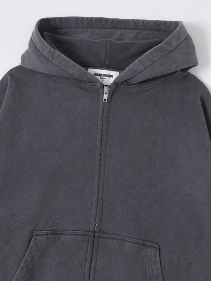 450 GSM BOXY CROPPED FIT 'WASHED GRAY' ZIP-UP HOODIE