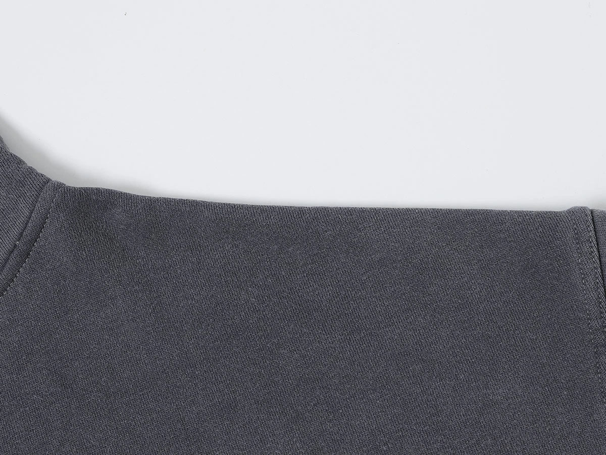 450 GSM BOXY CROPPED FIT 'WASHED GRAY' ZIP-UP HOODIE