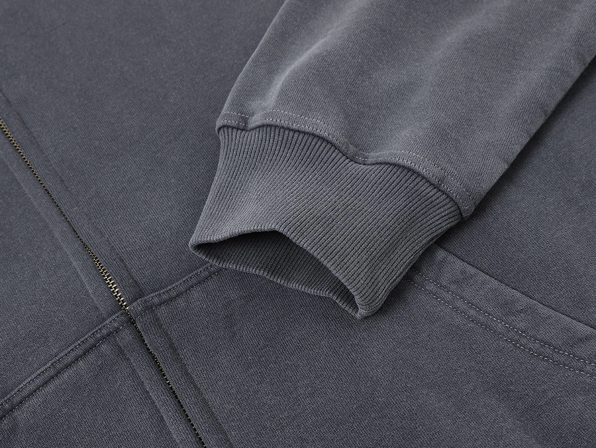 450 GSM BOXY CROPPED FIT 'WASHED GRAY' ZIP-UP HOODIE