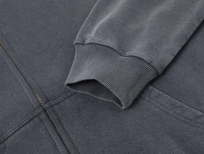 450 GSM BOXY CROPPED FIT 'WASHED GRAY' ZIP-UP HOODIE