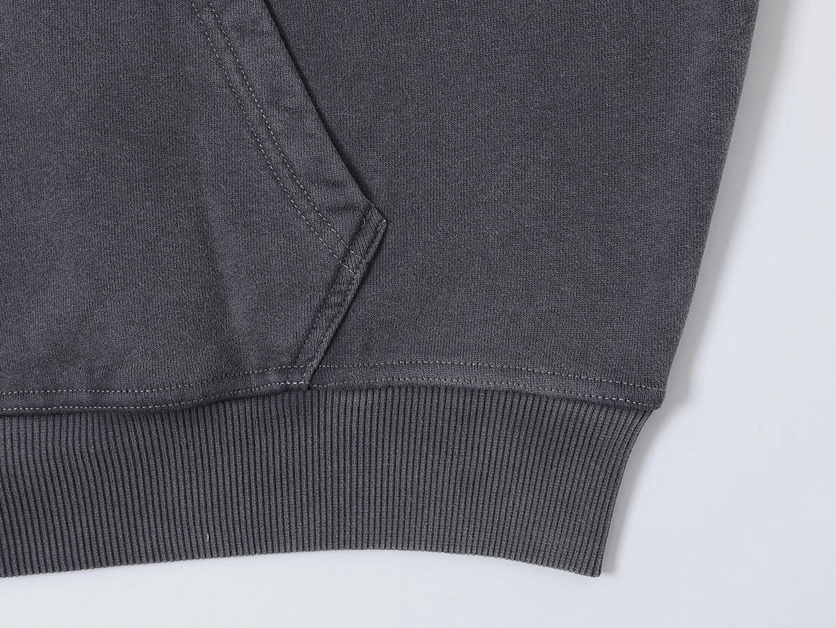 450 GSM BOXY CROPPED FIT 'WASHED GRAY' ZIP-UP HOODIE