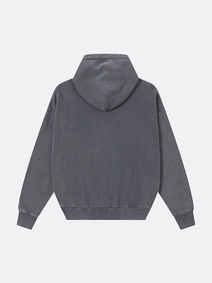 450 GSM BOXY CROPPED FIT 'WASHED GRAY' ZIP-UP HOODIE