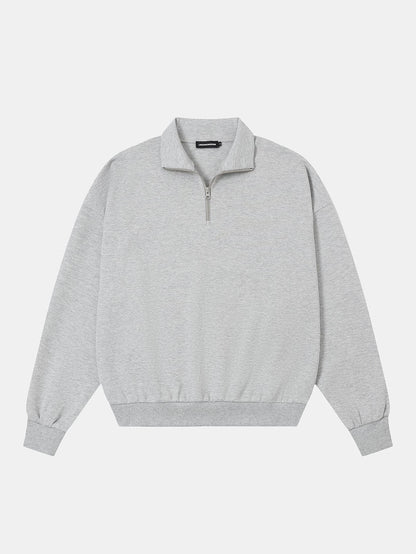 430 GSM  BOXY CROPPED FIT QUARTER-ZIP 'FLOWER GRAY' SWATERSHIRT