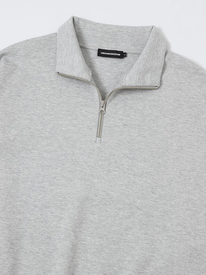430 GSM  BOXY CROPPED FIT QUARTER-ZIP 'FLOWER GRAY' SWATERSHIRT