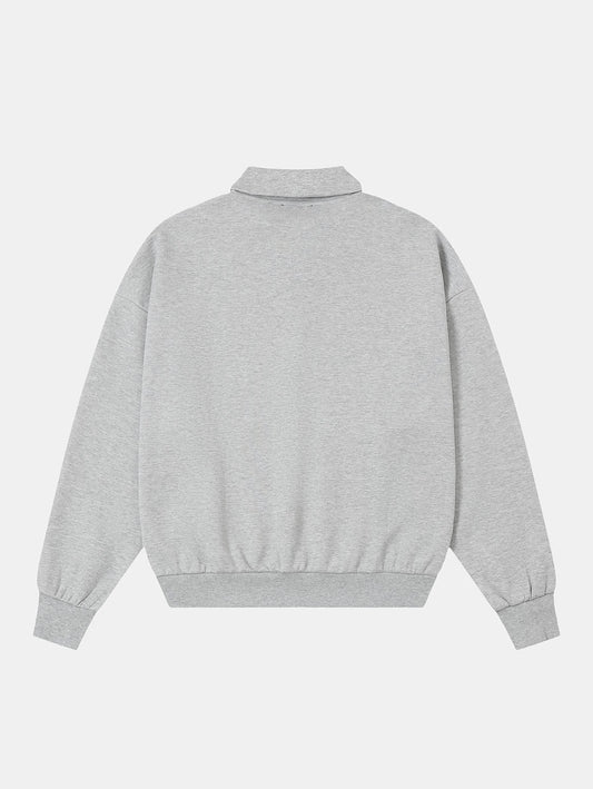 430 GSM  BOXY CROPPED FIT QUARTER-ZIP 'FLOWER GRAY' SWATERSHIRT