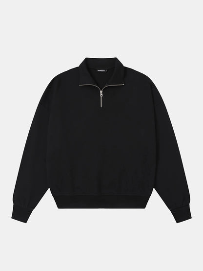 360 GSM  100% COTTON BOXY CROPPED FIT QUARTER-ZIP 'BLACK' SWATERSHIRT