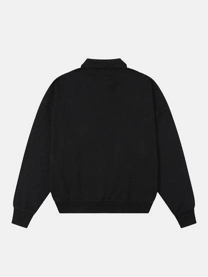 360 GSM  100% COTTON BOXY CROPPED FIT QUARTER-ZIP 'BLACK' SWATERSHIRT