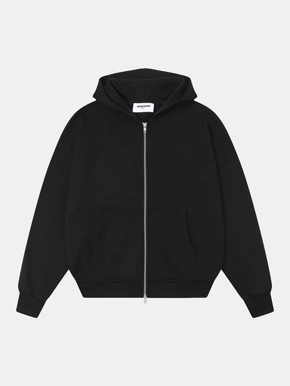 360 GSM 100% COTTON BOXY CROPPED 'BLACK' ZIP-UP HOODIE