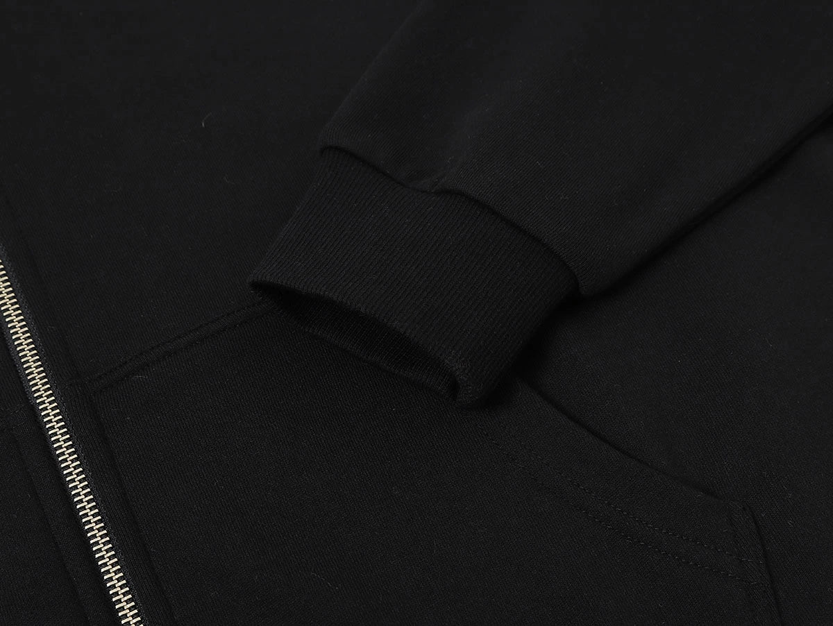 360 GSM 100% COTTON BOXY CROPPED 'BLACK' ZIP-UP HOODIE