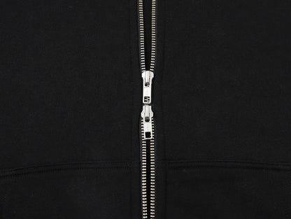 360 GSM 100% COTTON BOXY CROPPED 'BLACK' ZIP-UP HOODIE