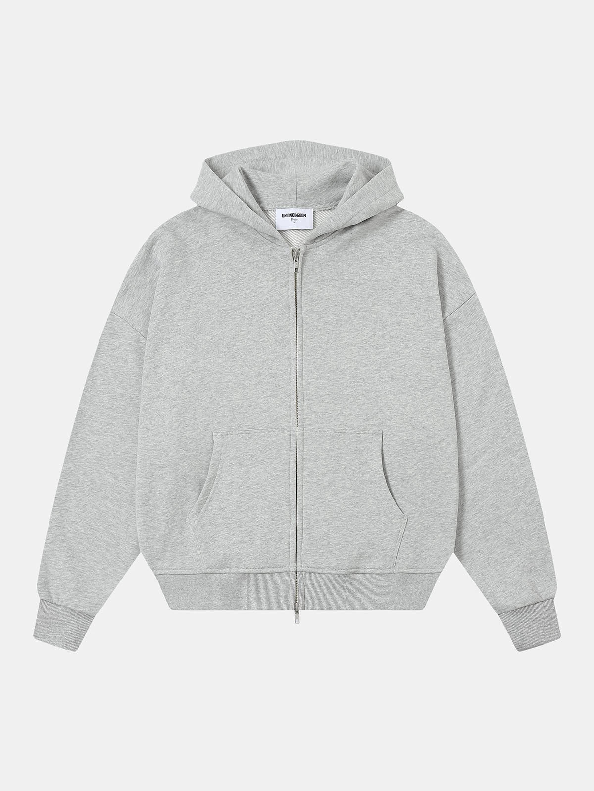 360 GSM 100% COTTON BOXY CROPPED 'FLOWER GRAY' ZIP-UP HOODIE