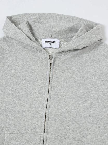 360 GSM 100% COTTON BOXY CROPPED 'FLOWER GRAY' ZIP-UP HOODIE