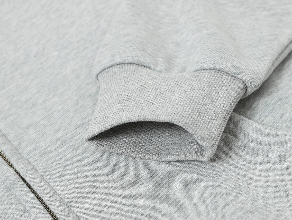 360 GSM 100% COTTON BOXY CROPPED 'FLOWER GRAY' ZIP-UP HOODIE
