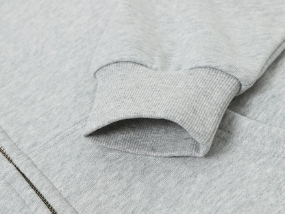 360 GSM 100% COTTON BOXY CROPPED 'FLOWER GRAY' ZIP-UP HOODIE