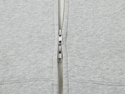 360 GSM 100% COTTON BOXY CROPPED 'FLOWER GRAY' ZIP-UP HOODIE
