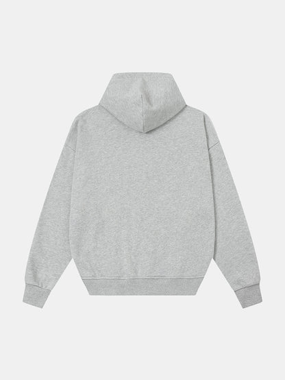 360 GSM 100% COTTON BOXY CROPPED 'FLOWER GRAY' ZIP-UP HOODIE