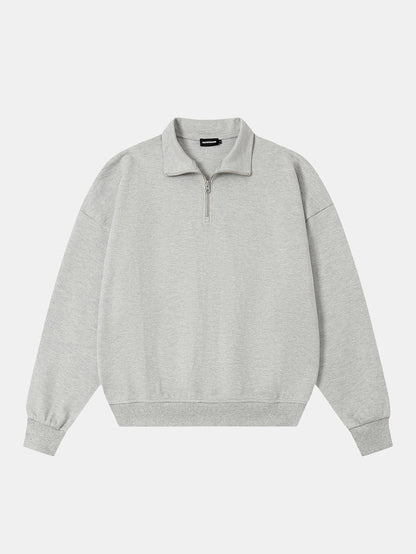 360 GSM  100% COTTON BOXY CROPPED FIT QUARTER-ZIP 'FLOWER GRAY'SWATERSHIRT