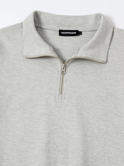 360 GSM  100% COTTON BOXY CROPPED FIT QUARTER-ZIP 'FLOWER GRAY'SWATERSHIRT