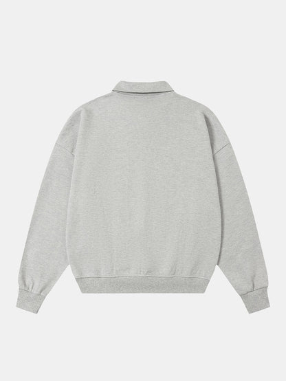 360 GSM  100% COTTON BOXY CROPPED FIT QUARTER-ZIP 'FLOWER GRAY'SWATERSHIRT