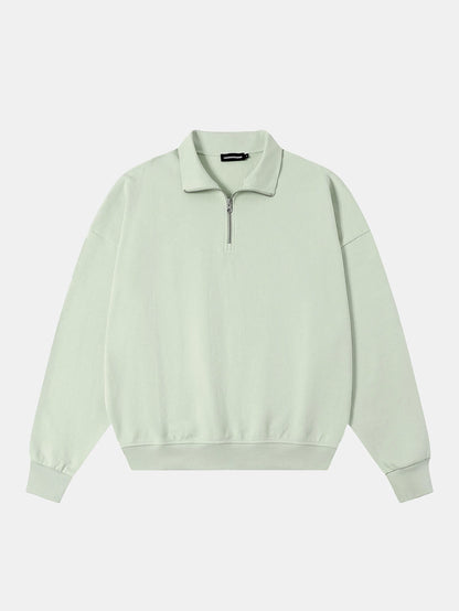 360 GSM  100% COTTON BOXY CROPPED FIT QUARTER-ZIP 'LIGHT GREEN' SWATERSHIRT
