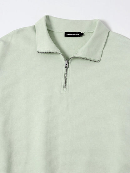 360 GSM  100% COTTON BOXY CROPPED FIT QUARTER-ZIP 'LIGHT GREEN' SWATERSHIRT