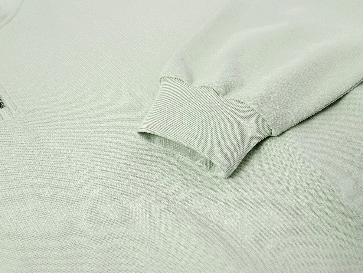 360 GSM  100% COTTON BOXY CROPPED FIT QUARTER-ZIP 'LIGHT GREEN' SWATERSHIRT