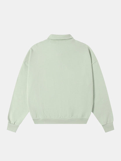 360 GSM  100% COTTON BOXY CROPPED FIT QUARTER-ZIP 'LIGHT GREEN' SWATERSHIRT