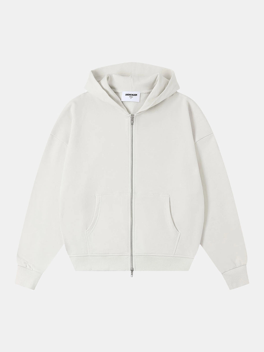 360 GSM 100% COTTON BOXY CROPPED 'OFF WHITE' ZIP-UP HOODIE