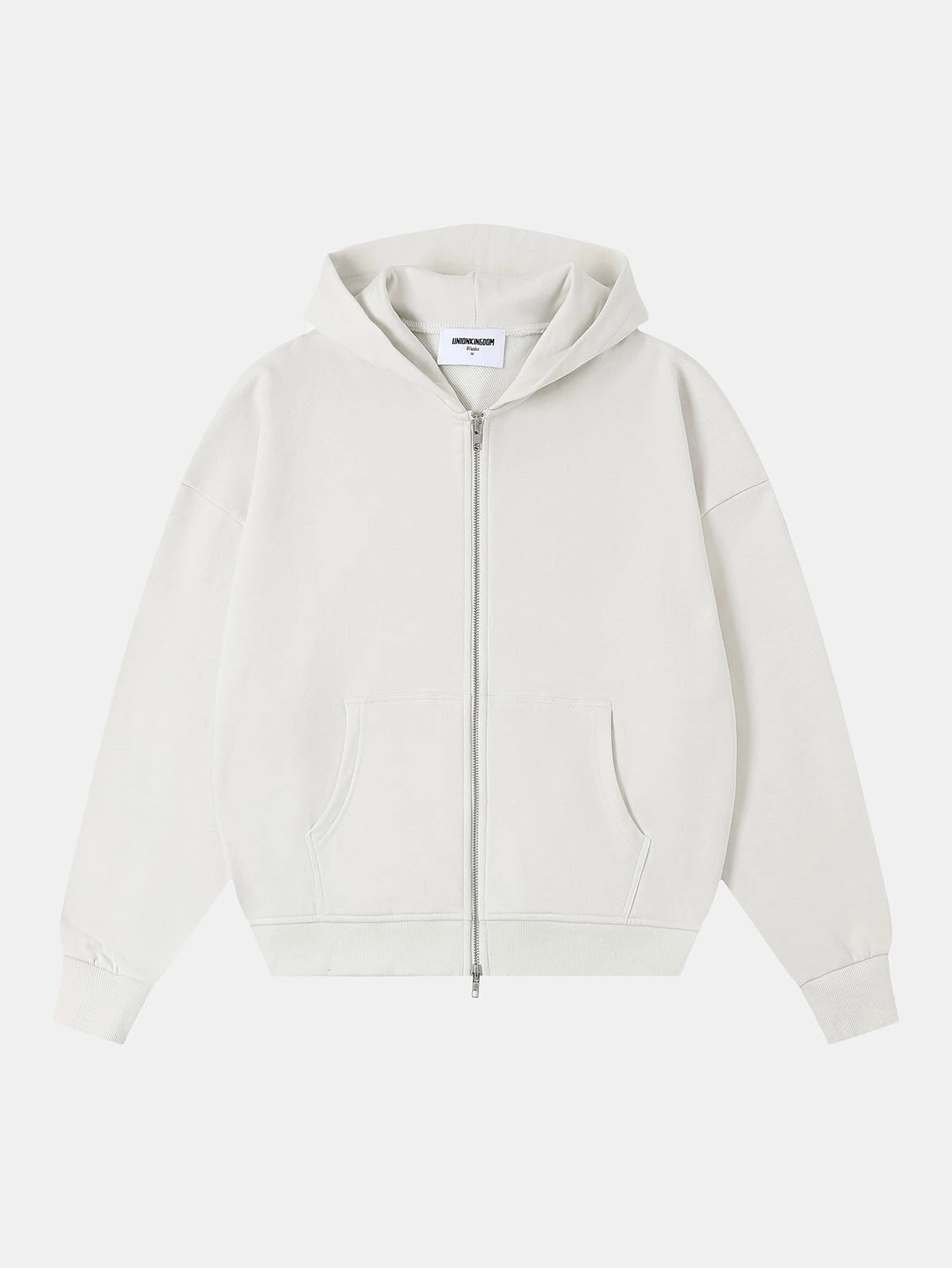 360 GSM 100% COTTON BOXY CROPPED 'OFF WHITE' ZIP-UP HOODIE