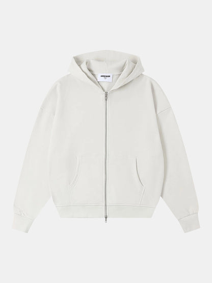 360 GSM 100% COTTON BOXY CROPPED 'OFF WHITE' ZIP-UP HOODIE