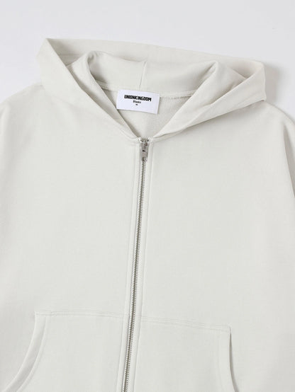 360 GSM 100% COTTON BOXY CROPPED 'OFF WHITE' ZIP-UP HOODIE