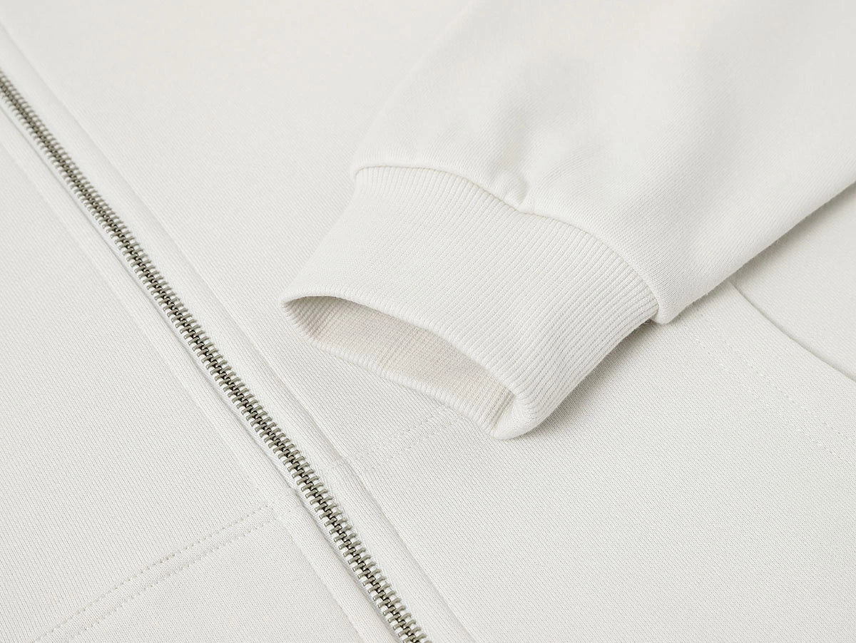 360 GSM 100% COTTON BOXY CROPPED 'OFF WHITE' ZIP-UP HOODIE