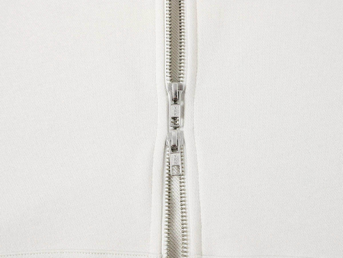 360 GSM 100% COTTON BOXY CROPPED 'OFF WHITE' ZIP-UP HOODIE