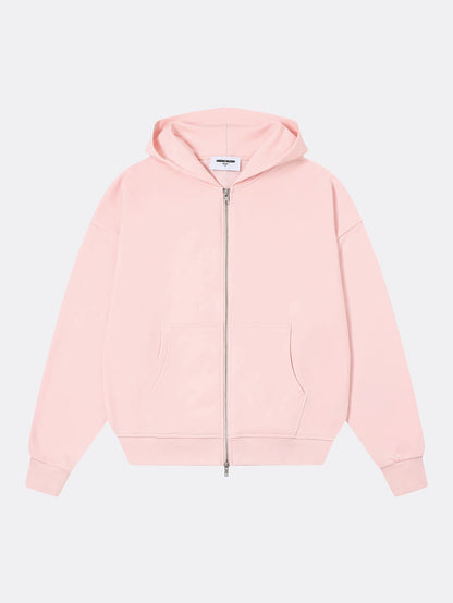 360 GSM 100% COTTON BOXY CROPPED 'PINK' ZIP-UP HOODIE