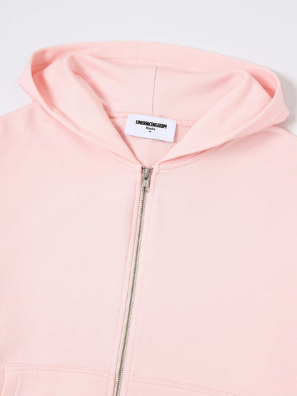 360 GSM 100% COTTON BOXY CROPPED 'PINK' ZIP-UP HOODIE