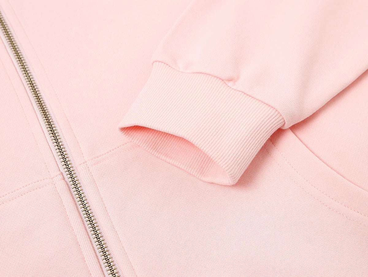 360 GSM 100% COTTON BOXY CROPPED 'PINK' ZIP-UP HOODIE