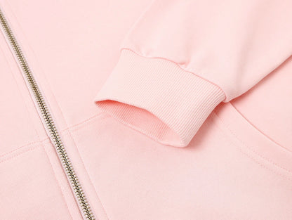 360 GSM 100% COTTON BOXY CROPPED 'PINK' ZIP-UP HOODIE