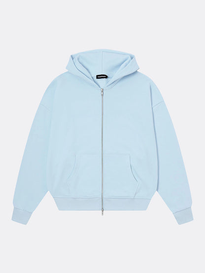 360 GSM 100% COTTON BOXY CROPPED 'PURE BLUE' ZIP-UP HOODIE