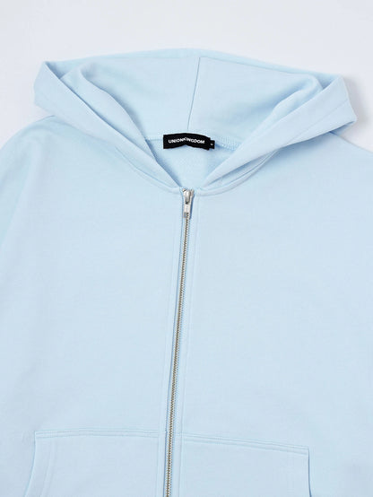 360 GSM 100% COTTON BOXY CROPPED 'PURE BLUE' ZIP-UP HOODIE