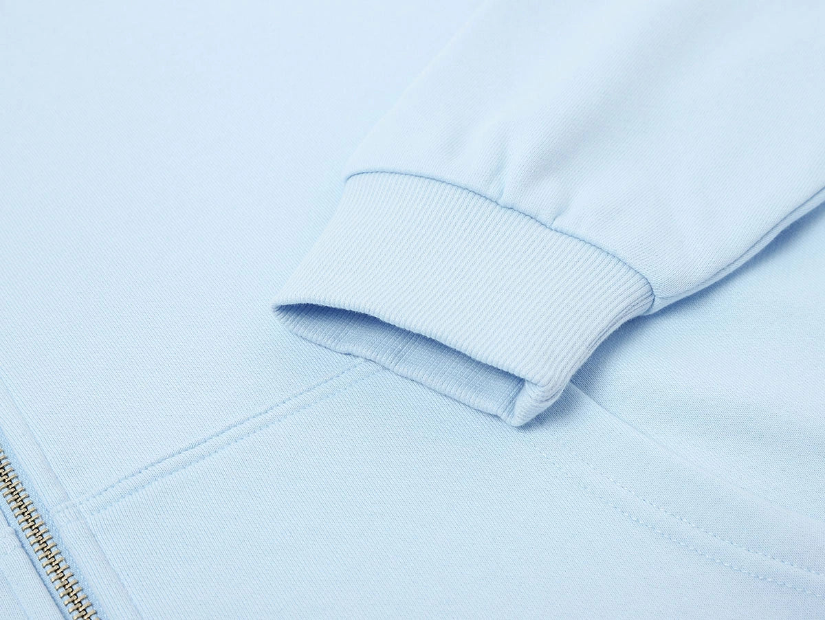 360 GSM 100% COTTON BOXY CROPPED 'PURE BLUE' ZIP-UP HOODIE